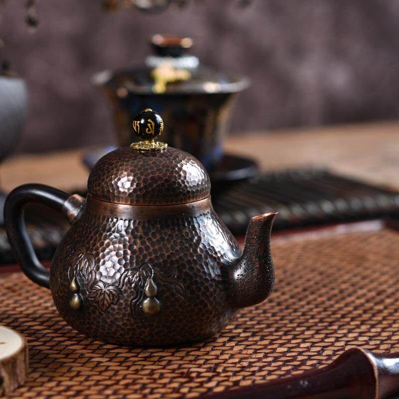 錾刻葫芦梨形紫铜小壶思婷壶泡茶壶纯铜壶纯手工锤纹茶壶小容量