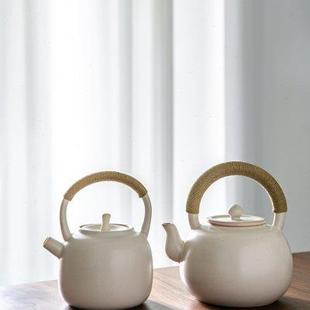 陶瓷茶壶家用煮茶壶电陶炉单壶 苏打釉白泥陶壶大号提梁烧水壶日式