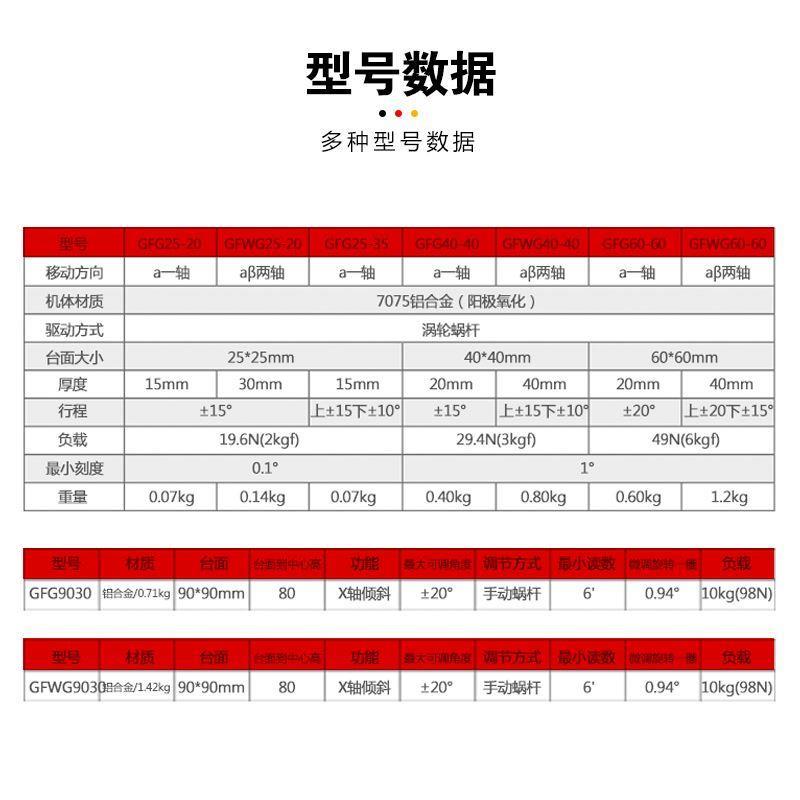 GFG60角度倾斜台 XY轴精密手动滑台水平测角仪正负微调位移弧度台