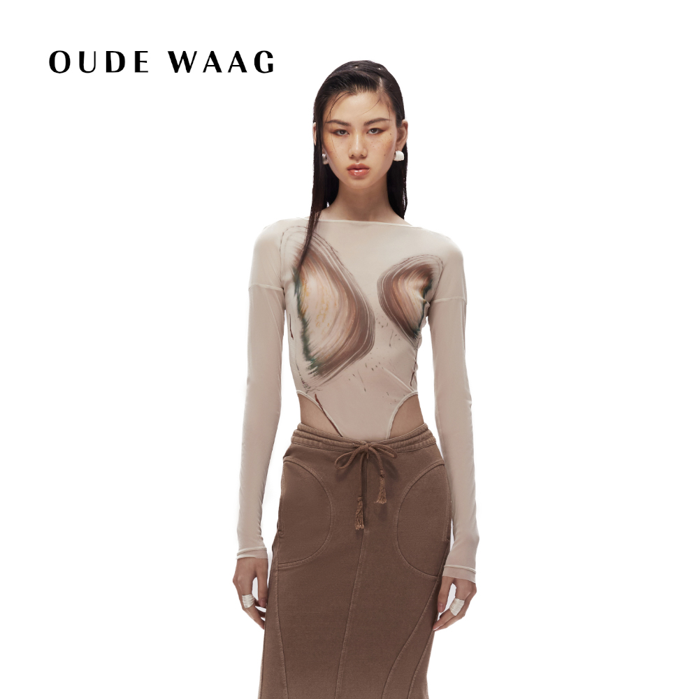 OUDE WAAG  网纱透视抽象印花女装连体衣