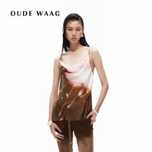上衣 优雅抽象印花荡领吊带女装 OUDE WAAG