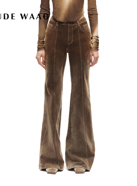 OUDE WAAG 25春夏 复古简约宽松洗水丝绒喇叭女装牛仔裤
