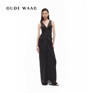 连衣裙 优雅吊带V领钉珠薄纱垂坠女装 OUDE WAAG