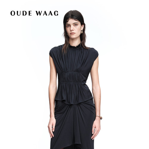 OUDEWAAG知性优雅抽褶垂坠上衣