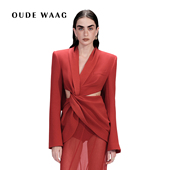 新年战袍腰部镂空纽结西装 红色 WAAG 经典 倪妮同款 OUDE