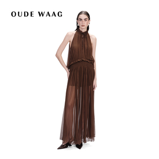 26春夏新款 WAAG OUDE 花边抽褶真丝连衣裙 欧阳娜娜同款