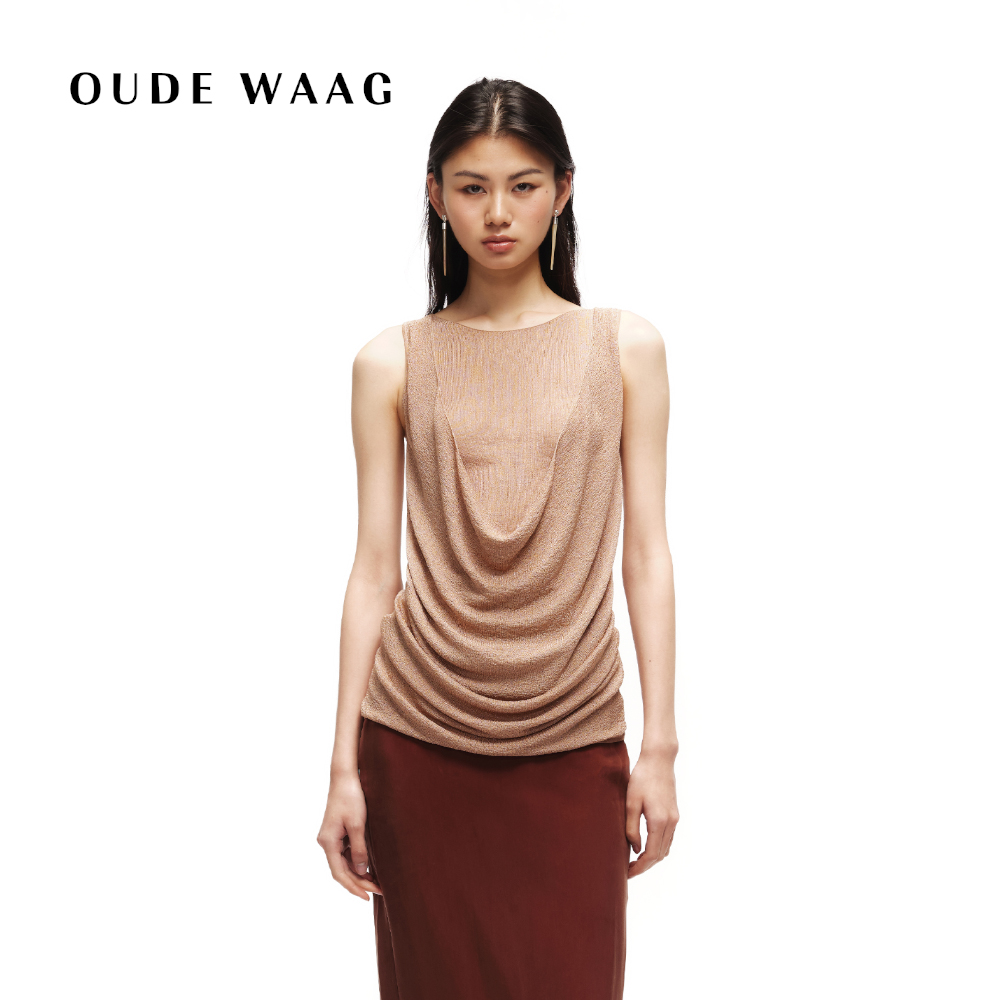 OUDE WAAG 25春夏 高级松弛感优雅假两件亮丝针织女装上衣