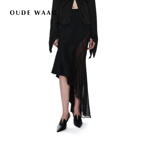 OUDE WAAG 25春夏 不对称旋转拼接透薄真丝乔其纱女装半裙