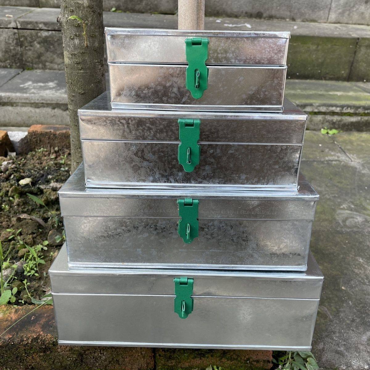 铁箱子五金工具箱带盖加厚储物箱收纳箱后备箱白铁皮箱小铁皮箱