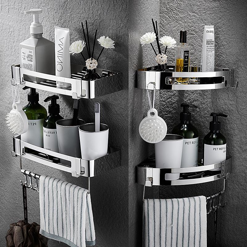 304不锈钢浴室置物架化妆室淋浴房浴室免打孔壁挂厕所三角架子