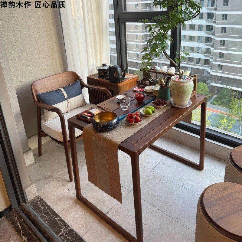 新中式北美黑胡桃木白蜡木阳台茶桌2025新款小型实木茶几茶台一体