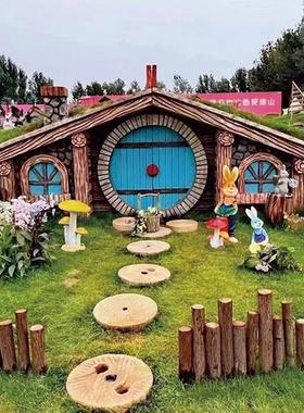 户外霍比特小屋景区农场营地装饰道具网红打卡地小木屋背景墙摆件