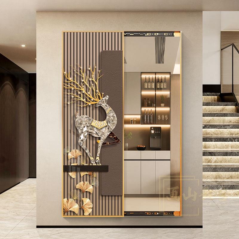 暗藏式全身镜装饰画翻开式隐形镜子可关闭推拉穿衣镜玄关入户挂画