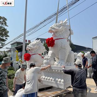 大型麒麟石雕汉白玉天然石材青石麒麟一对花岗岩雕刻门口镇宅摆件