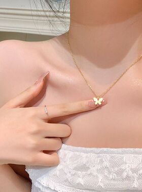法式复古金色蝴蝶项链女轻奢小众
