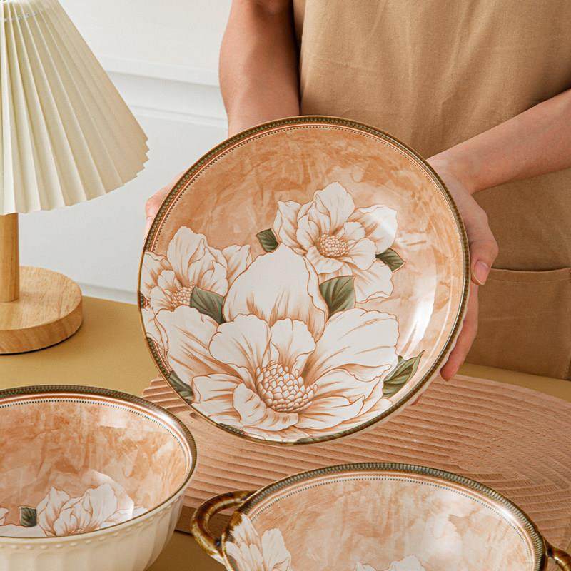 山茶花餐具陶瓷大汤碗家用2023新款中式覆古碗双耳碗大容量盛碗公,餐饮具,碗,淘宝优惠券,粉丝福利购,淘宝优惠卷