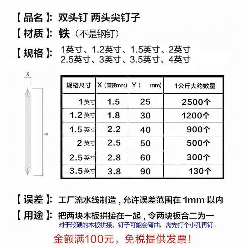 两头尖钉子双头圆钉尖钉直钉1寸2寸3寸元钉木板连接拼接铁钉