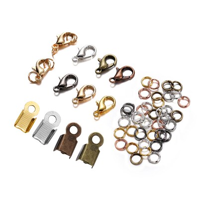 极速80Pcs Alloy Lobster Clasp Jump Rings Leather Clip Tip Fo
