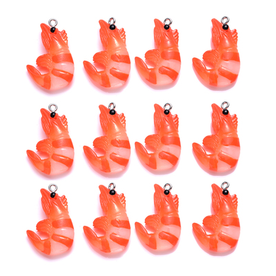 极速10Pcs Charms Simulation Shrimp 20x30mm Resin Pendant for