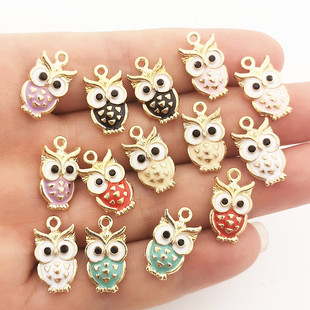 Enamel 20x11mm 14pcs Pendan Owl Charms Colorful 极速JINDINSP