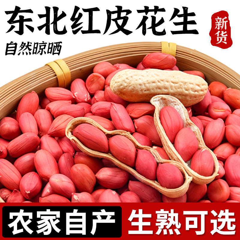 东北红皮花生2025年农家新鲜不带壳原味晒干四粒红花生米生熟可选