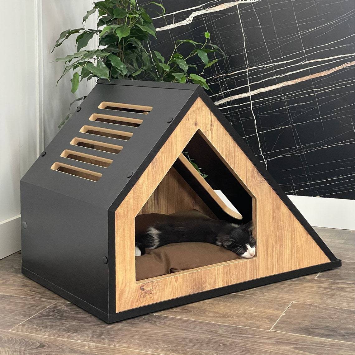 可拆卸木质猫屋狗屋猫舍狗房户外宠物窝木制室内室外宠物房子别墅