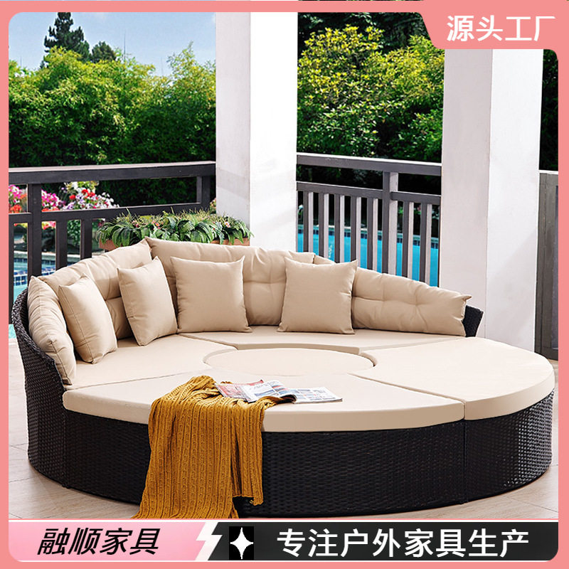 户外泳池庭院编藤躺床沙发组合