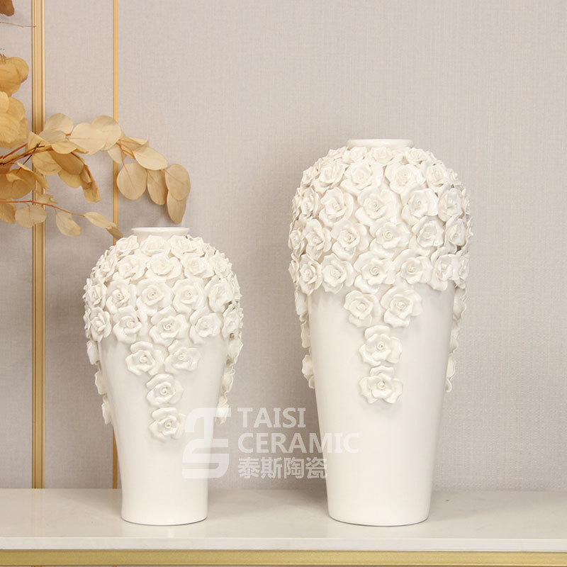 美式家居装饰品摆件陶瓷花瓶玫瑰花瓶工艺品客厅花插花器艺术摆设