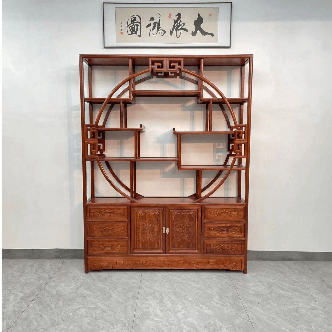 新中式多宝阁实木博古架榆木展示柜客厅玄关隔断办公室摆件置物架