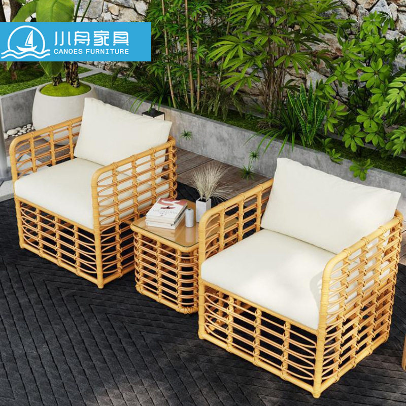 户外藤编沙发茶几组合室外客厅别墅庭院家具阳台防水防晒休闲藤椅