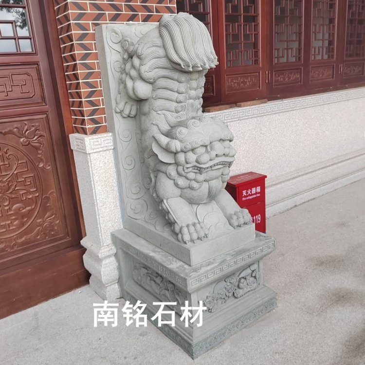 青石狮子头石鼓 广场寺院门前卧狮抱鼓石 惠安大理石门鼓石墩子