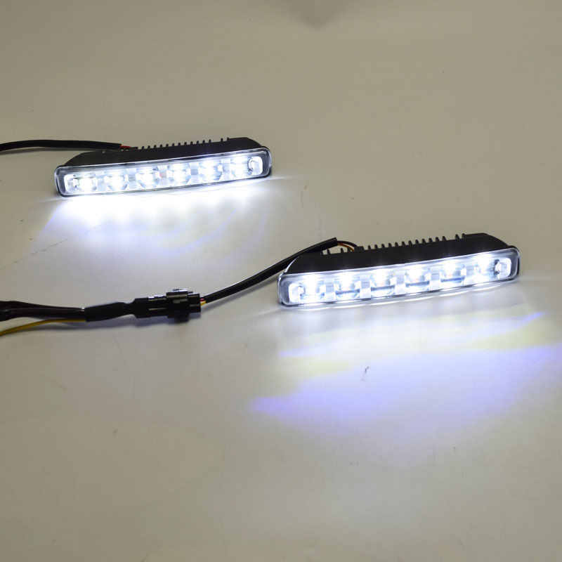 适用于日行灯双色白黄6LED 防水通用日行灯带转向流水 日间行车灯
