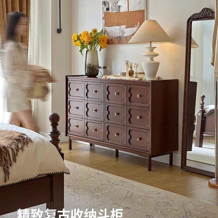 法式复古邮券斗柜实用五斗柜卧室床尾柜收纳柜全实木六斗柜置物柜