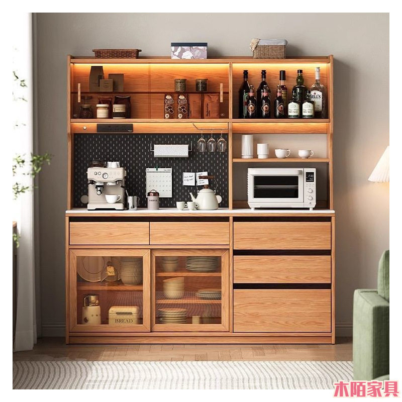 全实木餐边柜北美樱桃木酒柜一体餐厅小户型茶水柜家用厨房储物柜