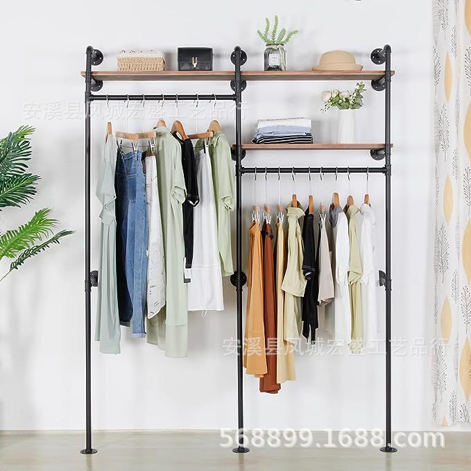 批发工业风铁艺水管挂衣架服装店服装落地展示架
