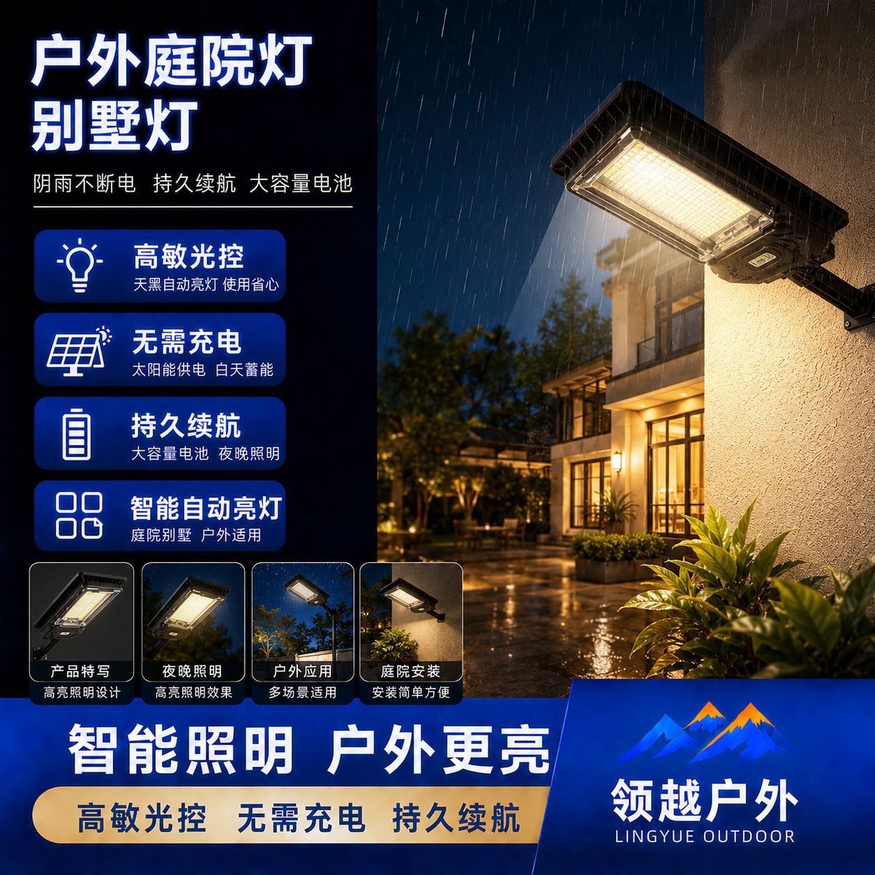 新款太阳能多灯珠户外庭院灯别墅灯LED照明太阳能人体感应路灯