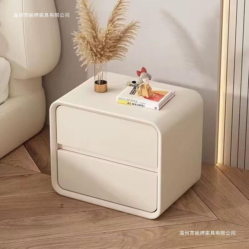奶油风床头柜轻奢小型简约皮质卧室高级感免安装床边柜极简收纳柜