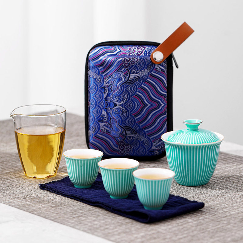菱纹旅行茶具套装一壶三杯杯快客杯便携式包商务会场礼品LOGO定制