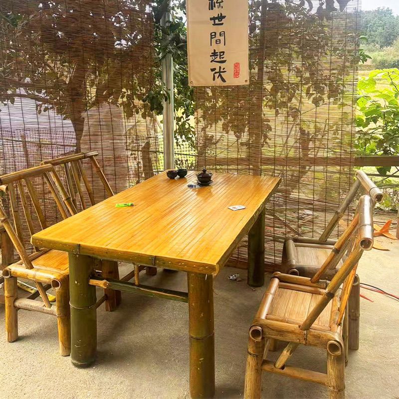 户外庭院竹桌椅组合围炉煮茶