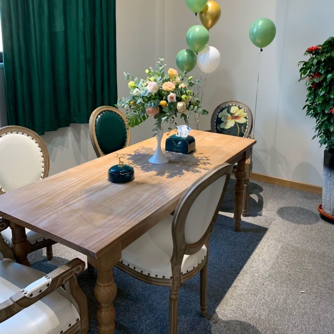 民宿长方形饭桌长桌复古风桌法式欧式餐桌实木桌乡村家用客厅美式