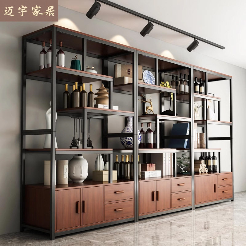 2025新中式钢木酒柜展示柜靠墙
