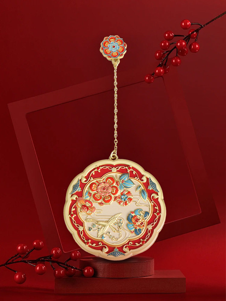 陕历博金鸾宝相古风博物馆文创镜带皮套结婚圆镜子手持化妆镜新品