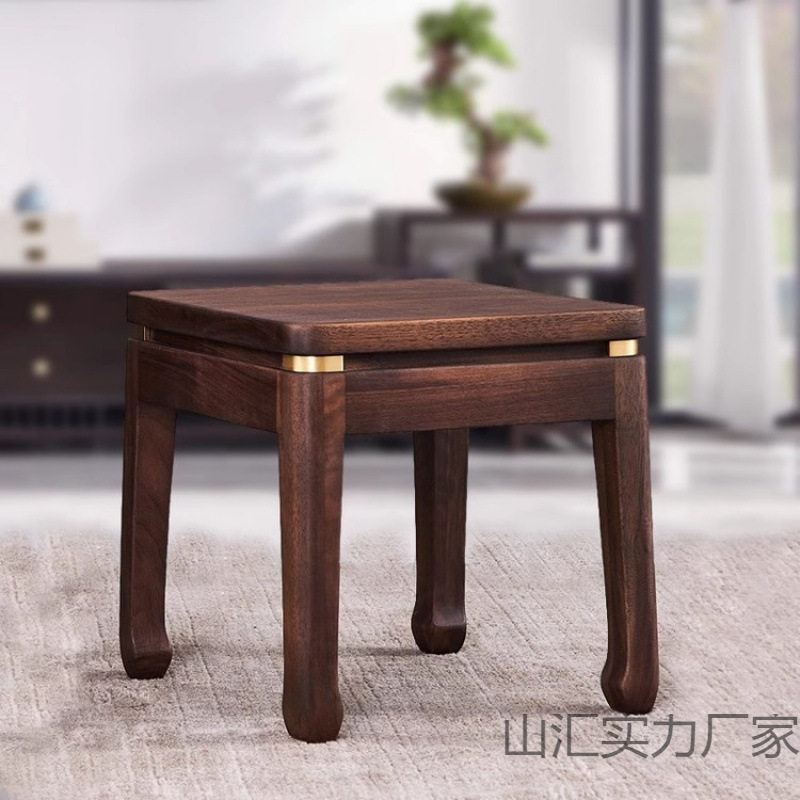 新中式黑胡桃色实木方凳换鞋凳