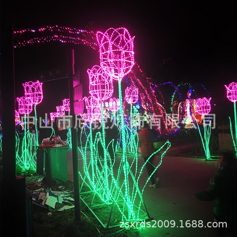 户外立体郁金香花朵造型灯铁艺发光led仿真花公园庭院草坪美陈灯