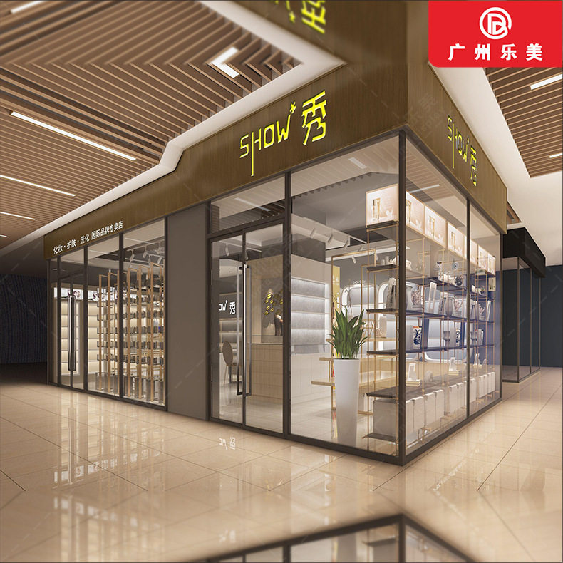 广州乐美厂家专业订制化妆品展柜 不锈钢陈列柜 专业设计整店输出