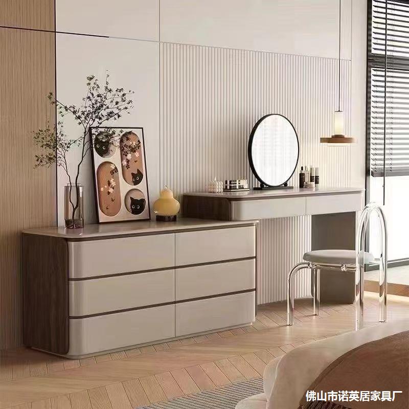 实木奶油中古梳妆台斗柜一体