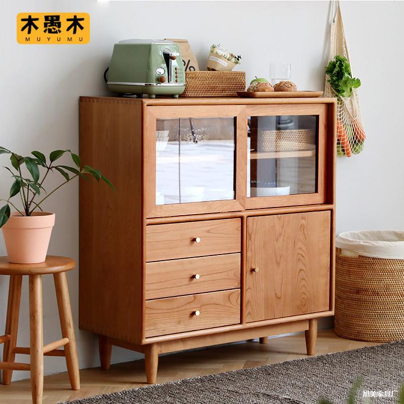 日式樱桃木餐边柜实木北欧风格小户型家具简约原木客厅厨房储物柜
