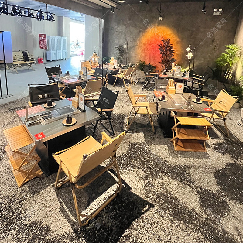 商用岩板不锈钢无烟火锅烧烤餐椅
