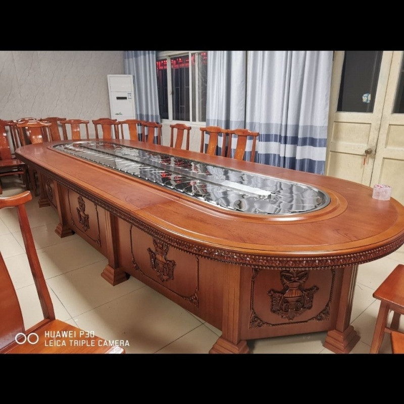 椭圆传送带回旋旋转长条形长方形电动发大餐桌酒店饭店包间餐桌椅