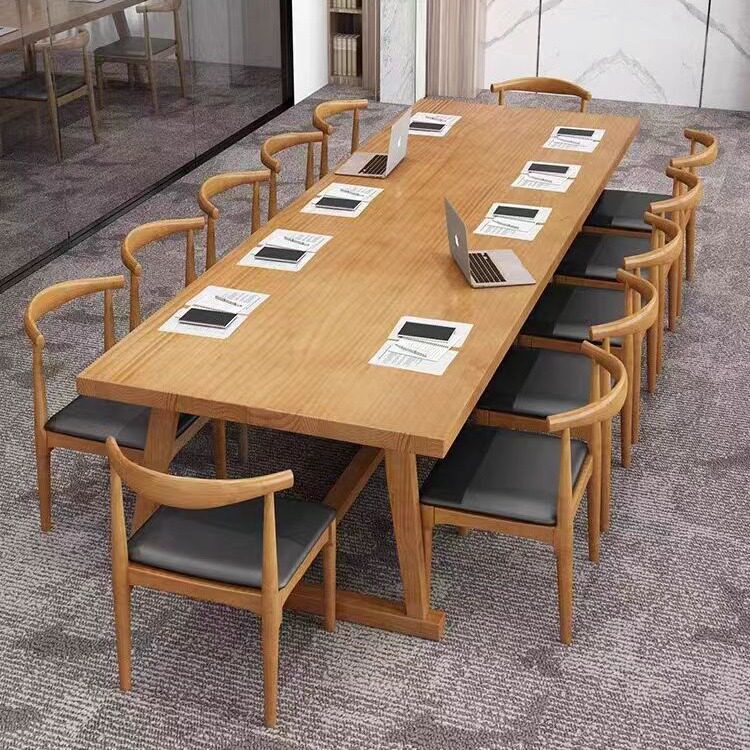 实木洽谈会议桌椅组合办公长桌简约会议室长条洽谈培训大桌子